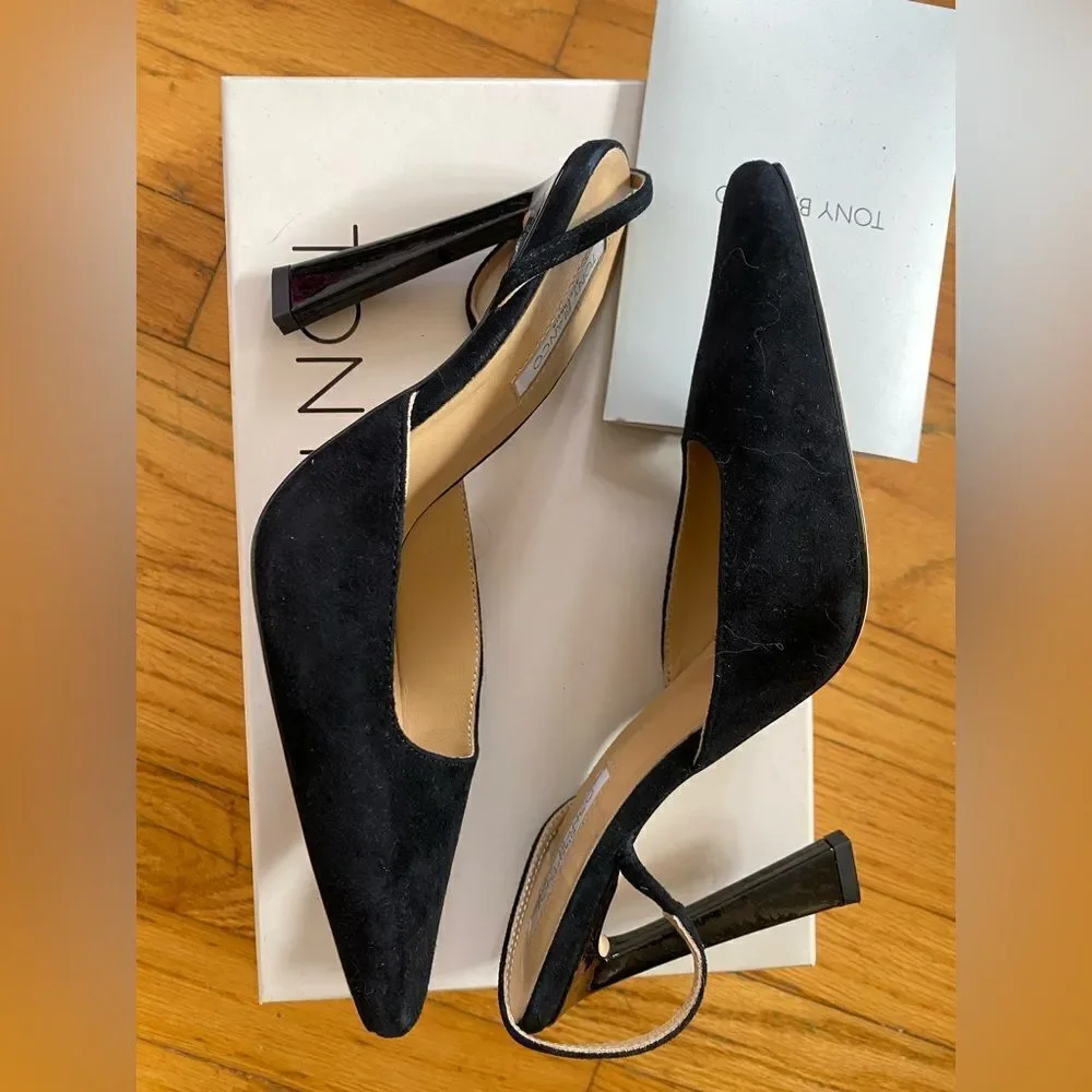 Tony Bianco Tiamo shoes black suede high heels sling back Revolve 6.5 - Picture 14 of 14